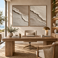 Diptyque abstrait en relief superposé beige taupe, 2 pièces, art sur toile neutre Wabi Sabi pour la décoration d'hôtel, de villa ou de salon