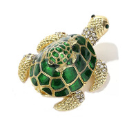 Boîte à bibelots vintage en métal, décor de table, cadeau, émail, placage or, peinture à la main, tortue à charnières