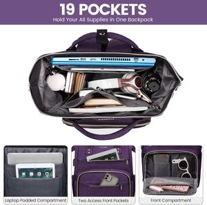 <span class=keywords><strong>Zaino</strong></span> da 15.6 pollici professionale impermeabile per Laptop da <span class=keywords><strong>donna</strong></span> con chiusura a cerniera porta USB viola scuro-per infermieri e insegnanti - Product Image 3
