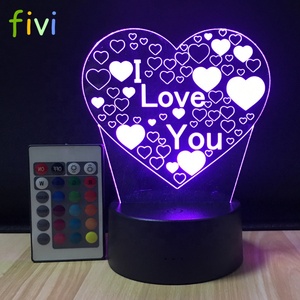 Lampada 3D illusione luce notturna I Love U <span class=keywords><strong>cuore</strong></span> 7 colori che cambiano lampada decorativa da scrivania - Product Image 1