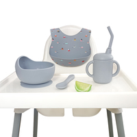 Ensemble de repas pour enfants avec motif de dessin animé, bavoir bébé, bol d'alimentation pour tout-petits à forte aspiration avec gobelet à bec et cuillère souple pliable