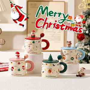 2026 Trending Creative Cartoon Christmas Ceramic Mug with Lid Household Drinking Cup Set Gift <b>Present</b> - Product Image 2