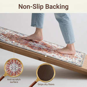 PVC <b>Kitchen</b> Floor <b>Mat</b> Set <b>Waterproof</b> Anti Slip Rectangle Floral Print Washable Oil Proof For <b>Kitchen</b> Use - Product Image 2