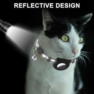 Guiqulai Cat Collar With Air Tag Holder Reflective Breakaway Adjustable Safety Collar For Kitten Multicolor <b>Bells</b> - Product Image 4