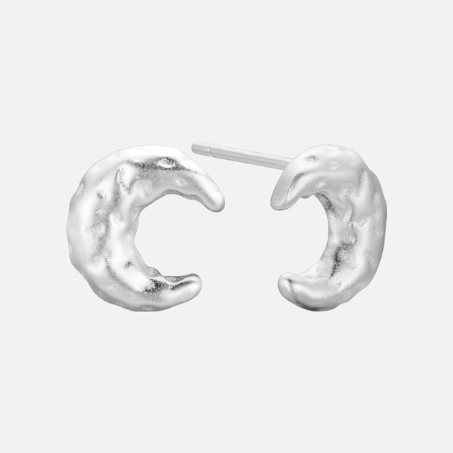 New Design Vintage Hypoallergenic S925 Sterling Silver Moon Hammered Stud Earrings for Party Girl