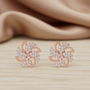 Orecchini a perno E1573 in oro rosa a forma di fiore con cristalli rotondi taglio brillante e pavé di strass, gioielli trendy da donna per feste - Product Image 2