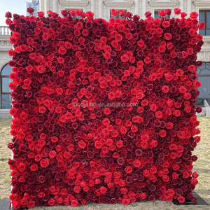 SW fleurs artificielles panneau mural tissu bordeaux toile de fond fleur 3d rose mur rollup vin rouge 8*8 fleur mur pour la décoration de mariage - Product Image 1
