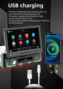 Bqcc 7 \ "1din phổ Carplay có thể thu vào màn hình FM AM <span class=keywords><strong>RDS</strong></span> BT USB Bảng điều khiển Stereo với hỗ trợ đảo ngược gương liên kết đài phát thanh xe RGB - Product Image 6