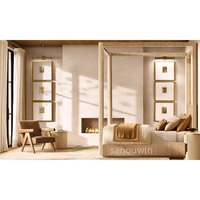 Lit de luxe moderne en chêne massif durable avec baldaquin, taille King Size, double panneau, pour chambre d'hôtel