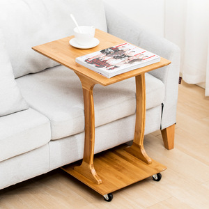 Movable Wood Coffee <b>Table</b> <b>With</b> <b>Wheels</b> Small Living Room Tea <b>Table</b> Modern Apartment <b>Side</b> <b>Table</b> Natural Color E Shape Design - Product Image 2