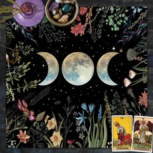 Tovaglia dei tarocchi in tessuto mistico fatto a mano tripla luna Design zodiacale decorazione dell'altare spirituale per i rituali di divinazione costellazione - Product Image 1