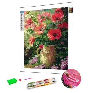 New Arrival Flower Painting Red Flowers Handmade Rhinestone Embroidery DIY Full Round Drill Diamond Mosaic Embroidery