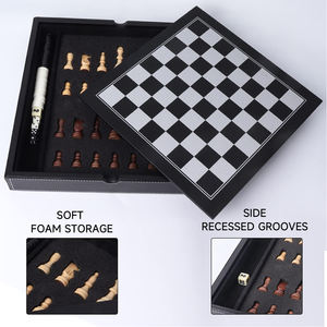 Ensemble combiné de jeu d'échecs, de dames et de backgammon 3 en 1 en cuir de qualité supérieure, jeu de stratégie classique pour enfants et adultes - Product Image 6