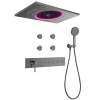 Nouveau système de douche complet en laiton avec pommeau de douche LED effet pluie cascade pour plafond de salle de bain, 5 modes, et jet de massage