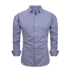 Camisa de Manga Larga a Cuadros para Hombre, Nueva Moda de Primavera y Otoño, Estilo Británico Informal de Negocios, Camisa Vintage Informal Elástica para Hombre - Product Image 5