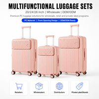 Ensemble de valises trolley rigides 20 pouces à ouverture frontale, doublure polyester légère, pour courts séjours d'affaires, vente en gros