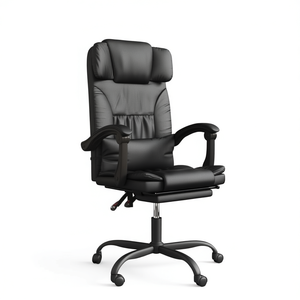 Silla de Oficina Reclinable de Cuero Sintético Negro, Ajuste Manual, Base Giratoria, Estilo Ejecutivo - Product Image 1