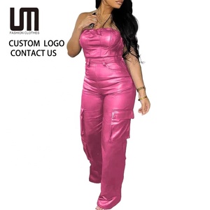 Nuovi prodotti 2025 Y2K Streetwear da donna tute aderenti in <span class=keywords><strong>pelle</strong></span> sintetica <span class=keywords><strong>pantaloni</strong></span> <span class=keywords><strong>a</strong></span> matita Sexy <span class=keywords><strong>a</strong></span> vita alta tutine un pezzo con tasche - Product Image 1
