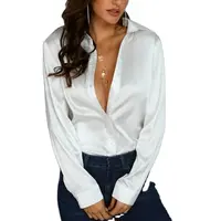 Blusa de seda con botones para oficina, camisa formal de satén para mujer