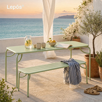 Ensemble de Tables et Chaises de Repas d'Extérieur en Métal et Banc en Aluminium, Projet de Mobilier Personnalisable Multicolore pour Patio, Villa, Jardin et Hôtel