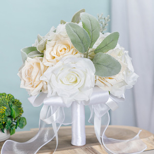 Bouquet de mariée créatif, bouquet de mariée blanc, bouquet de mariée en roses artificielles, bouquet de mariée pour cérémonie de mariage - Product Image 4