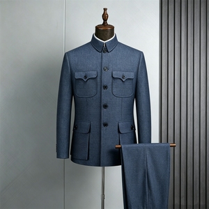 Abito Formale <span class=keywords><strong>da</strong></span> Uomo per Mezza <span class=keywords><strong>Età</strong></span> con Colletto Rialzato, Due Pezzi (Giacca e Pantaloni), Personalizzabile OEM ODM, per Matrimoni e Affari - Product Image 1
