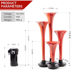 ชุดแตรลม FARBIN 4 แตร เสียงดังมาก พร้อมเครื่องอัดลม 12V เหมาะสำหรับรถยนต์ รถบรรทุก เรือ ปุ่มริบบิ้นโลหะ - Product Image 6