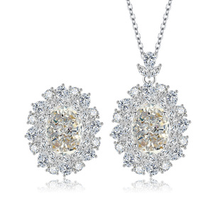 Parure de bijoux de mariage en cuivre plaqué or de haute qualité avec collier et bagues en zircone cubique ovale taille fleur glacée 10*14mm - Product Image 1