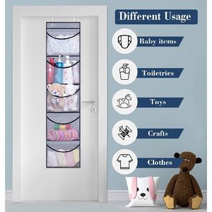 Grey Foldable Over-the-Door Organizer with 5-Pocket Storage Non-Woven Fabric for Bedroom Bathroom <b>Wardrobe</b> or Closet - Product Image 3