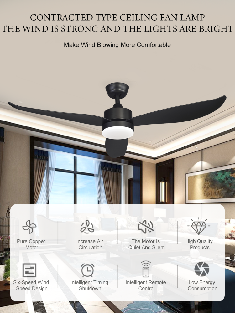 European ceiling fan lamp DC inverter motor with led ceiling fan with light Factory wholesale OEM