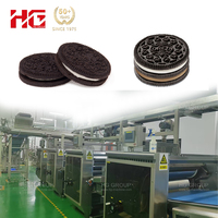 Ligne de production de biscuits fourrés entièrement automatique HG, machine à fabriquer des biscuits fourrés avec remplissage de crème, cuisson et sandwiching, certifiée CE