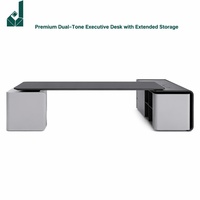 Bureau de direction moderne de luxe bicolore JQXY en placage de bois laqué avec rangement étendu pour PDG, Président, Bureau d'entreprise