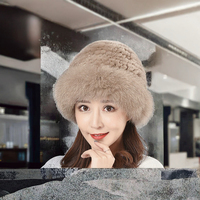 Chapeau en fourrure de lapin Rex pour femmes, chaud pour l'hiver, brodé à la main, réglable, durable, couleur personnalisée, haute qualité, pour usage extérieur