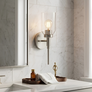 Silvia Brushed Nickel Wall Sconce Clear Cylinder Glass Shade for Bathroom <b>Vanity</b> Decor - Product Image 4