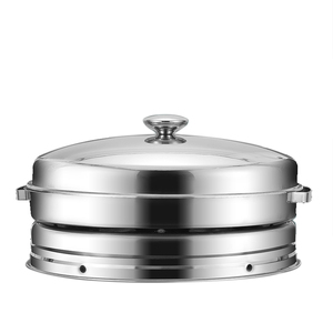 Grand <span class=keywords><strong>chauffe</strong></span>-plats rotatif en forme de dôme circulaire argenté avec système de rotation Ensemble de bols de ligne de service de restaurant - Product Image 1