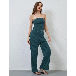 FOXA Women Striped Tube Top Set Sleeveless Bandeau Low Waist Wide Leg <b>Pants</b> Casual Lounge Outfits Spring <b>Summer</b> Breathable - Product Image 4