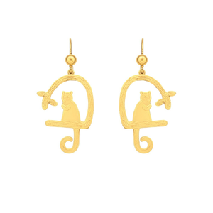 Orecchini pendenti in acciaio inossidabile con design a gattino, placcati in oro, gioielli alla moda per donna - Product Image 2