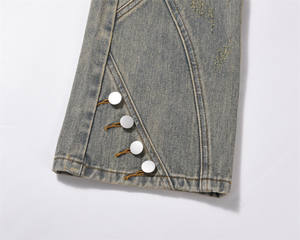 Hot Sale Customizable Retro High Street Y2K Style Ripped Solid Button Washed <b>Boot</b> Cut Denim Jeans Men Designer Punk - Product Image 5