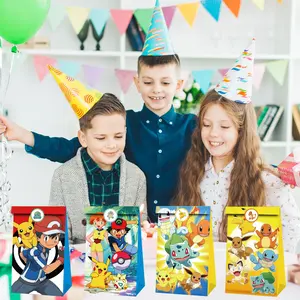 Sac à bonbons Snorlax Gengar 12 pièces + 18 autocollants Pokemoned Sets Kraft Paper Bag pour enfants