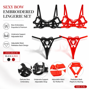 Ensemble soutien-gorge et culotte brodés à nœud pour femmes grandes tailles, avec armatures et bretelles réglables, pour les boutiques de lingerie - Product Image 3