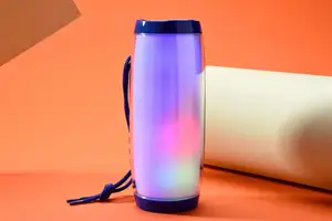 Speaker led nirkabel warna abu-abu dengan pegangan lampu RGB