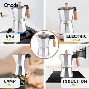 Mini Machine à expresso de voyage, cafetière <span class=keywords><strong>italienne</strong></span> Portable sur cuisinière, cuisinière en aluminium, cafetière Moka à 6 tasses avec poignée en bois - Product Image 6
