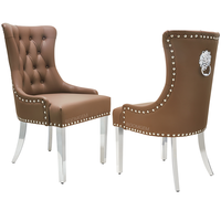 Chaise de salle à manger en cuir de luxe tête de lion meubles de maison en acier inoxydable tissu moderne base personnalisée tufté dos clou brun 12KGS