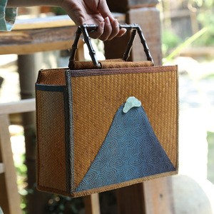 Sac fourre-tout en bambou tissé à la main, style chinois, mini panier de rangement pour thé, sac pour femme - Product Image 1