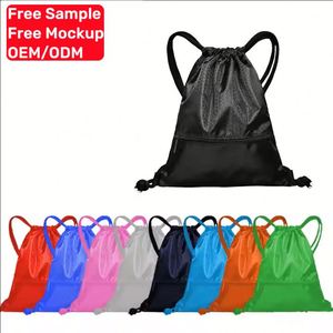 Custom Logo Casual Sports Gym <b>Backpack</b> Polyester Nylon <b>Drawstring</b> <b>Backpack</b> with Zipper Pocket - Product Image 2