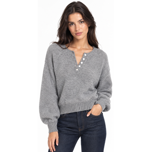 Suéter Henley Elegante de Lana Merino para Mujer, Diseño Personalizado ODM, Suéter Corto de Punto - Product Image 1