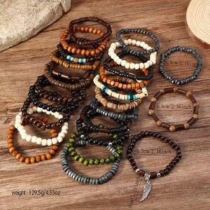 Perline di legno fatte a mano multi strato braccialetto elastico di moda gioielli con perline set regalo all'ingrosso - Product Image 2