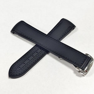 Correa para <span class=keywords><strong>Reloj</strong></span> <span class=keywords><strong>Omega</strong></span> <span class=keywords><strong>Seamaster</strong></span> Sport de 20mm 22mm con Extremos Curvos, Lona Negra y Goma, con Cierre Plateado Pulido y Característica Transpirable - Product Image 4