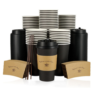 Tapas de vasos de papel de café desechables reciclables de pared única para bebidas de chocolate caliente para uso en restaurante familiar en relieve negro - Product Image 1