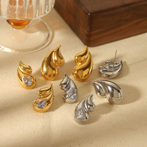 Teardrop <b>Stud</b> Earrings Gold <b>Silver</b> Plated Crystal Inlay For Women Everyday Wear - Product Image 2